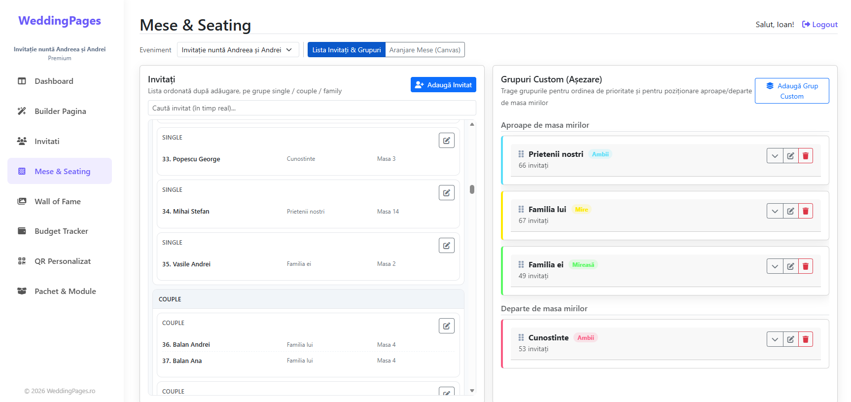 Gestionarea confirmărilor de prezență în WeddingPages